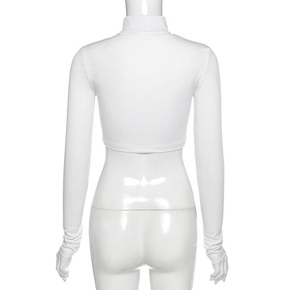 Sexy Long Sleeves High Neck Middriff Baring Women Tops
