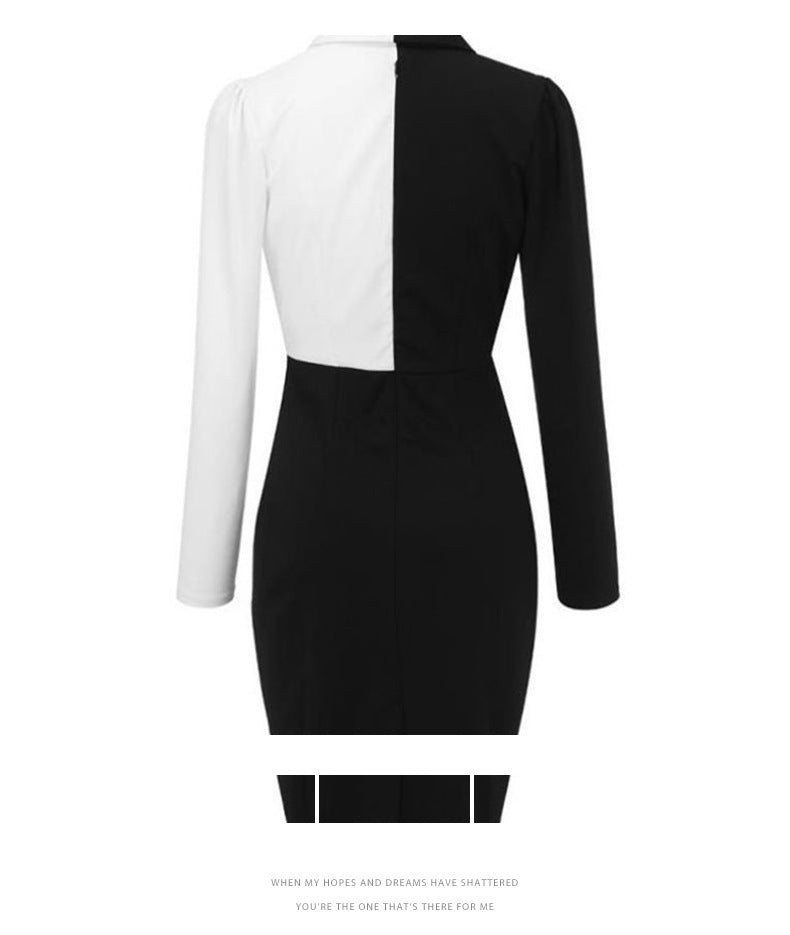 Black and White Fashion Office Lady Long Sleeves Dresses