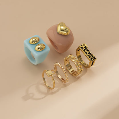 Fashion Sweet Letter Design Women Ring 6pcs/set
