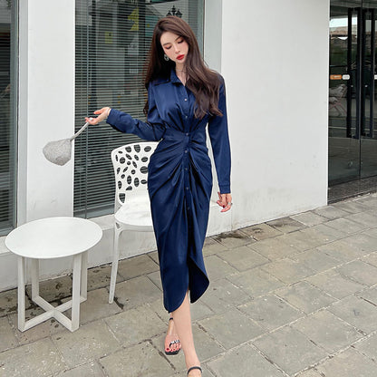Elegant Women Slim Waist Long Sleeves Shirts Dresses