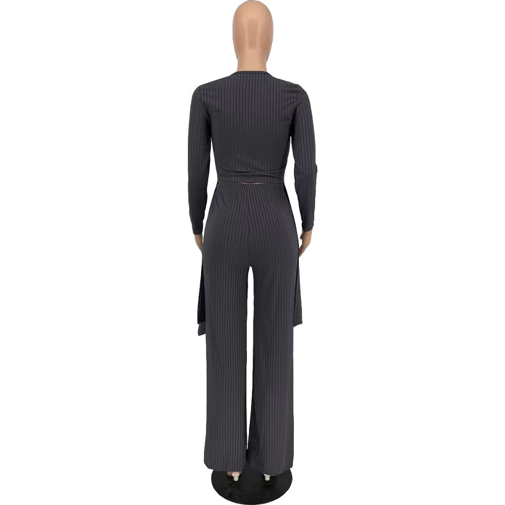 Sexy Long Sleeves Irregular Tops and Pants Set for Women