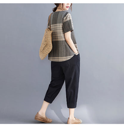 Casual Linen Short Sleeves Women Blouses