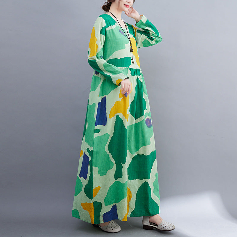 Green Women Plus Sizes Long Sleeves Dresses