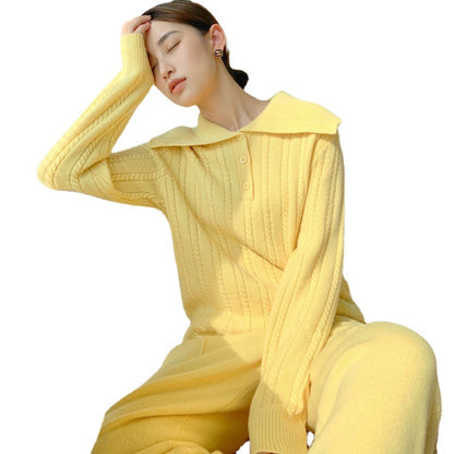 Fashion Knitted Pullover Sweater and Wide Legs Pants Sets