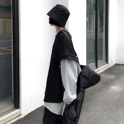 Leisure Loose Black&Gray Sweaters-STYLEGOING