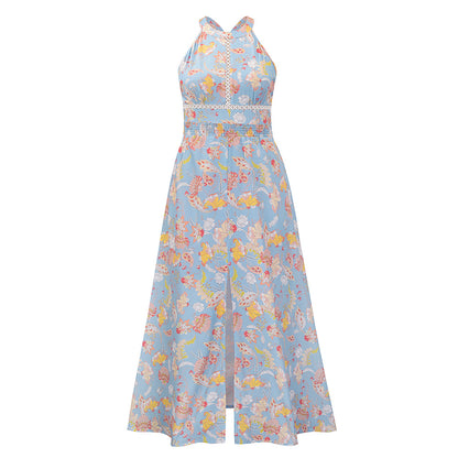 Sexy Halter Split Front Flowers Long Maxi Dresses