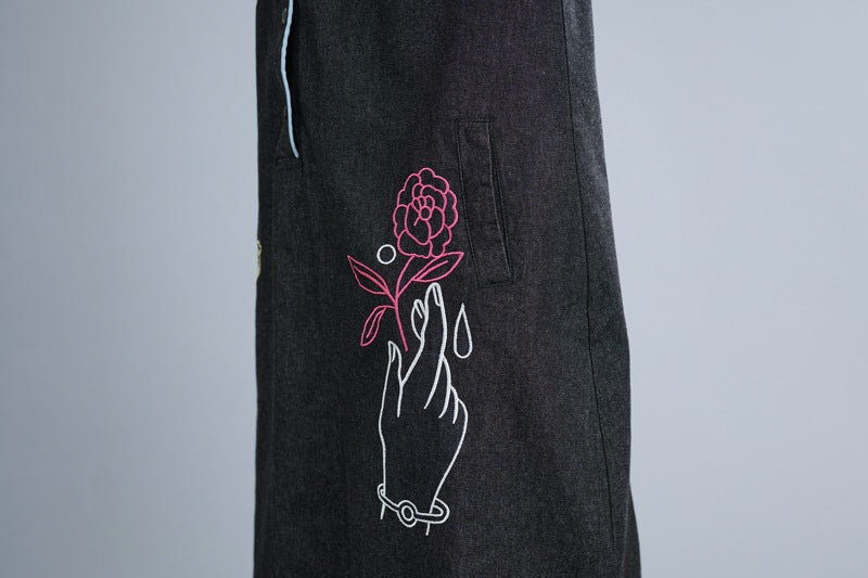 Ethnic Embroidery Plus Sizes Denim Midi Dresses