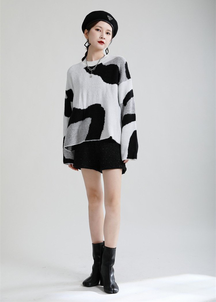 Casual Cow Round Neck Knitting Women Sweaters