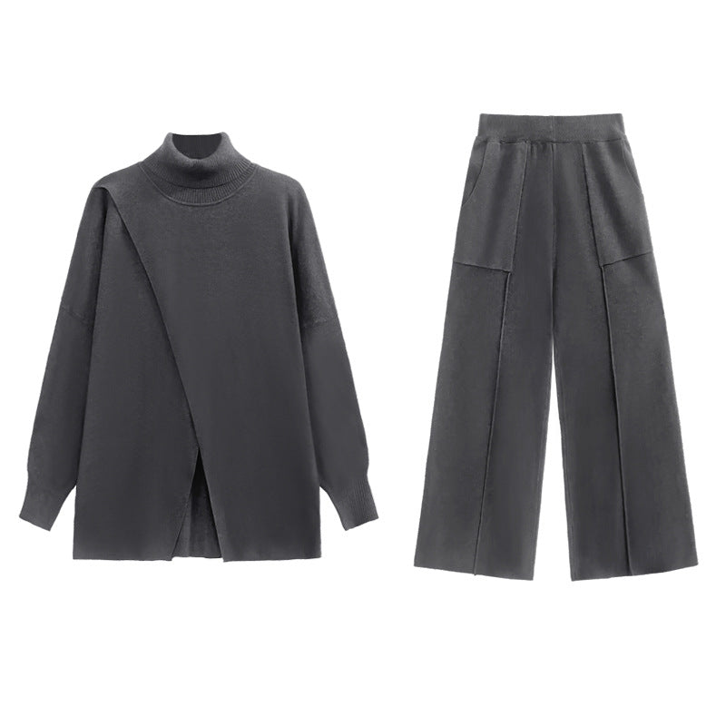 Fashion Turtleneck Sweaters and Wide Legs Pants Suits
