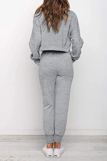 Women Round Neck Drawstring Casual Fall Sporting Suits-STYLEGOING