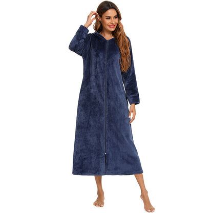 Winter Fleece Hoodies Sleepwear with Zipper