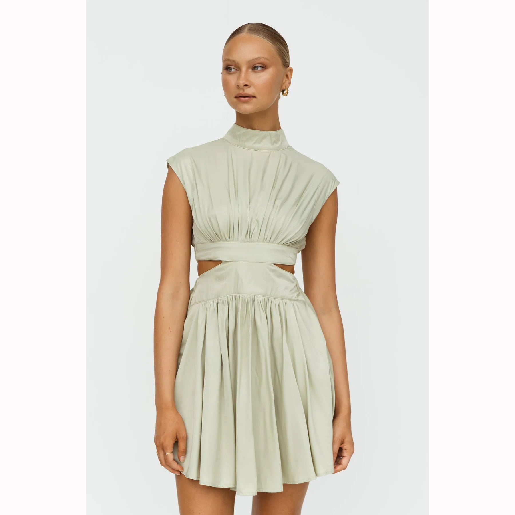Fashion Stand Collar Midriff Baring Short Dresses