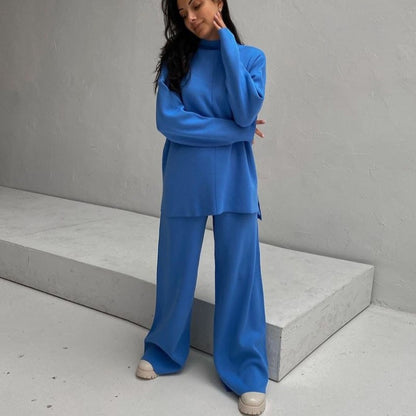 Winter Long Sleeves Knitted Tops and Wide Leg Pants