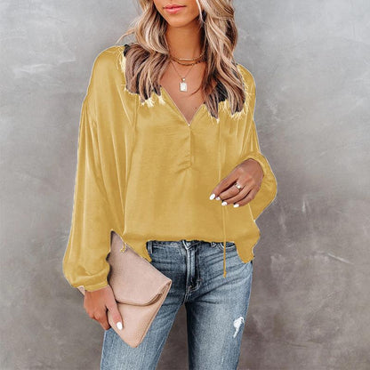 Simple Style V Neck Long Sleeves Leisure Shirts-STYLEGOING