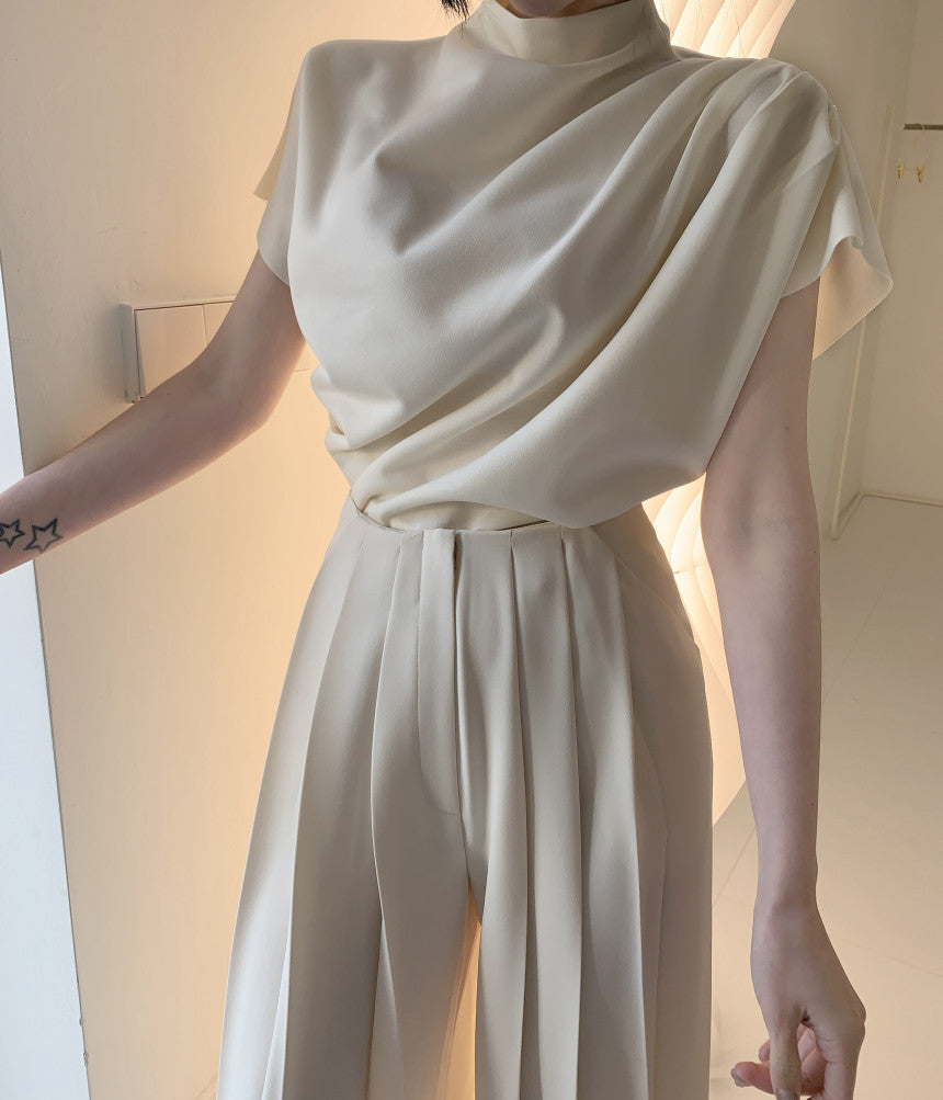 Elegant Designed Office Lady Shirts and Wide Legs Pants