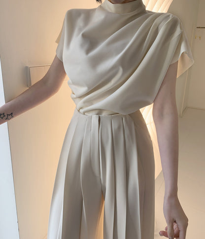 Elegant Designed Office Lady Shirts and Wide Legs Pants