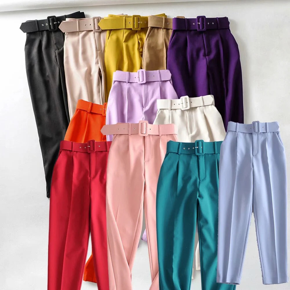 Women High Waist Casual Cropped Pants