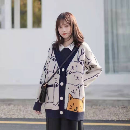 Casual Bear Design Knitted Cardigan Sweaters