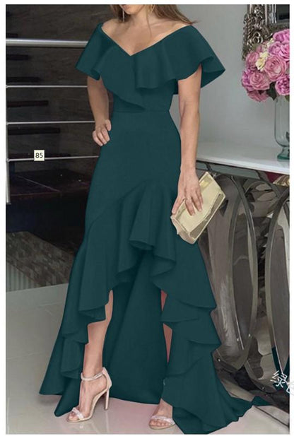 Sexy Classy V Neck Irregular Ruffled Women Long Dresses--Free Shipping at meselling99