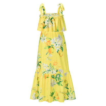 Ruffled Floral Print Summer Beach Dresses for Women