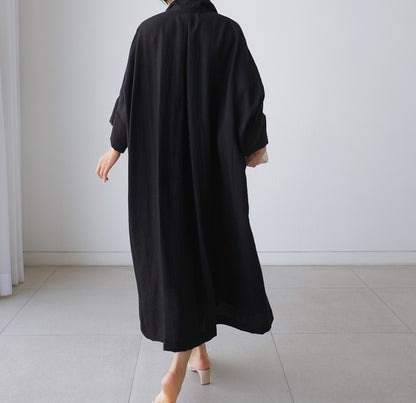 Vintage Linen Plus Sizes Batwing Long Cozy Shirts Dresses