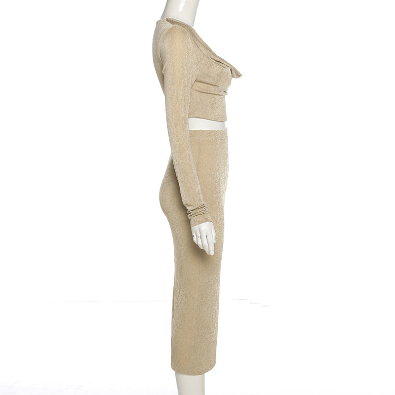 Sexy High Waist Long Sleeves Midriff Baring 2pcs/Set