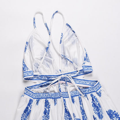 Sexy Split Front Backless Boho Lace Up Long Dresses-STYLEGOING