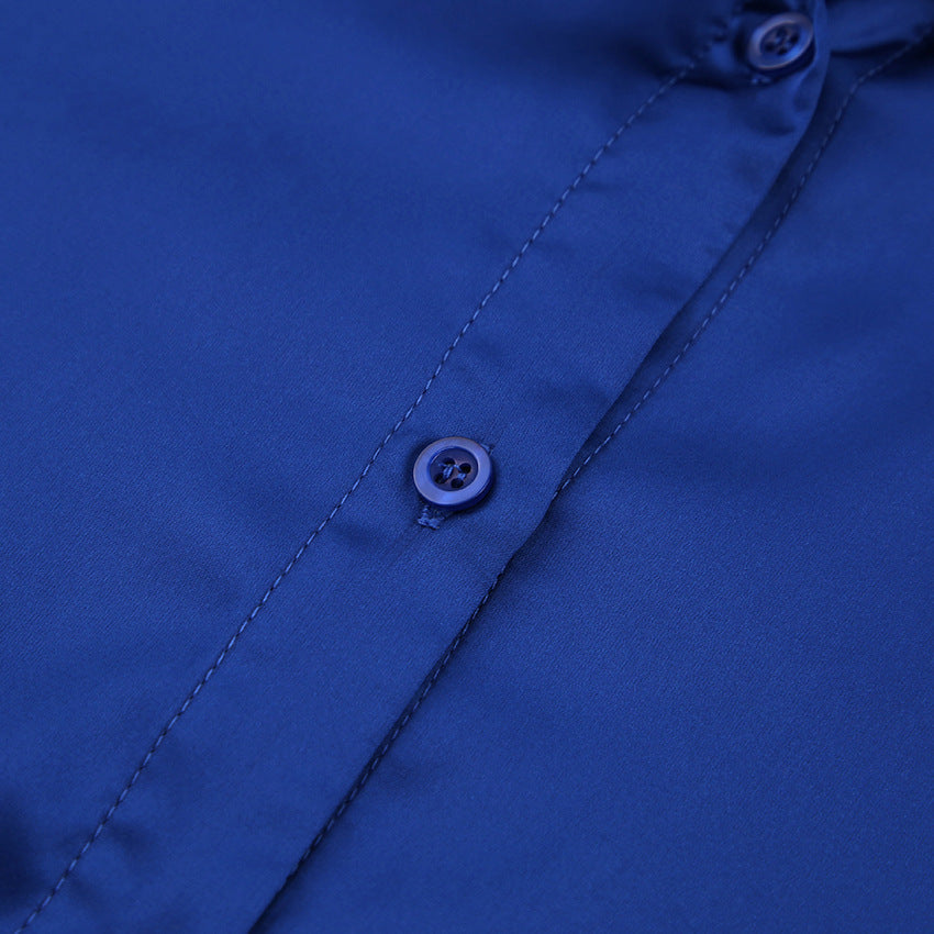 Casual Blue Two Pieces Long Sleeves Shirts and Pants Suits