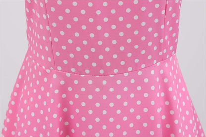 Short Sleeve Square Neckline Print Dot Dresses-STYLEGOING