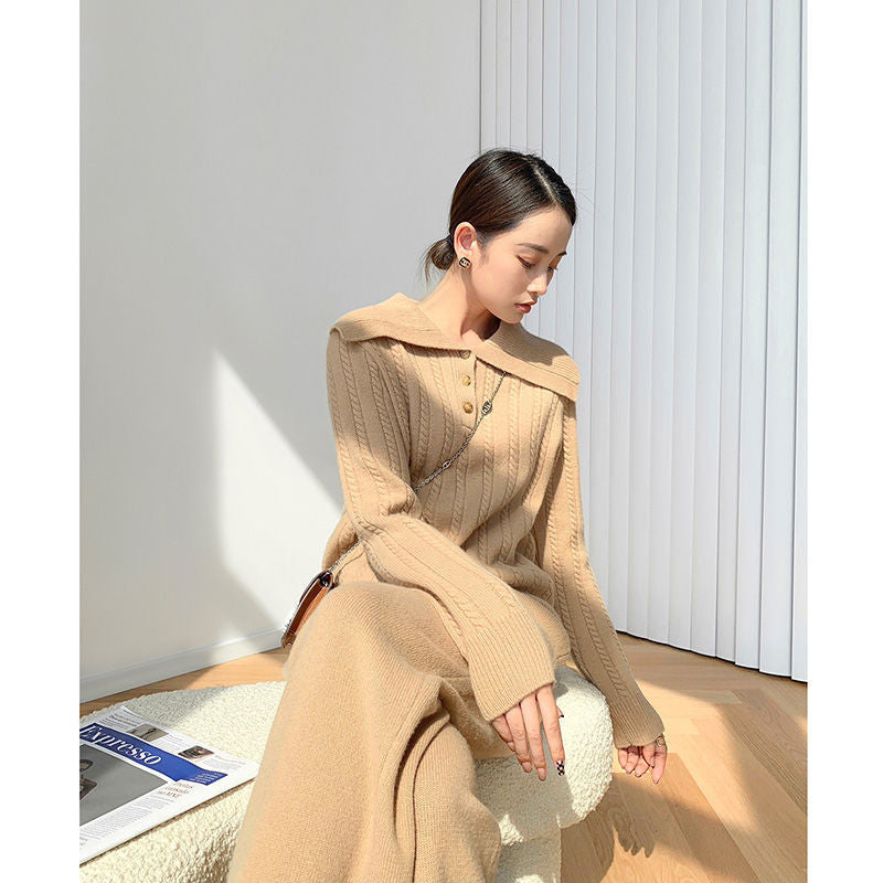 Fashion Knitted Pullover Sweater and Wide Legs Pants Sets