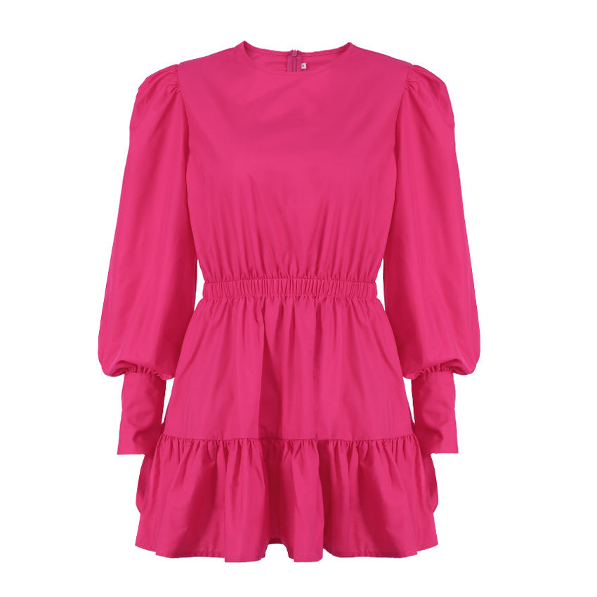 Vintage Long Sleeves Elastic Waist Short Dresses