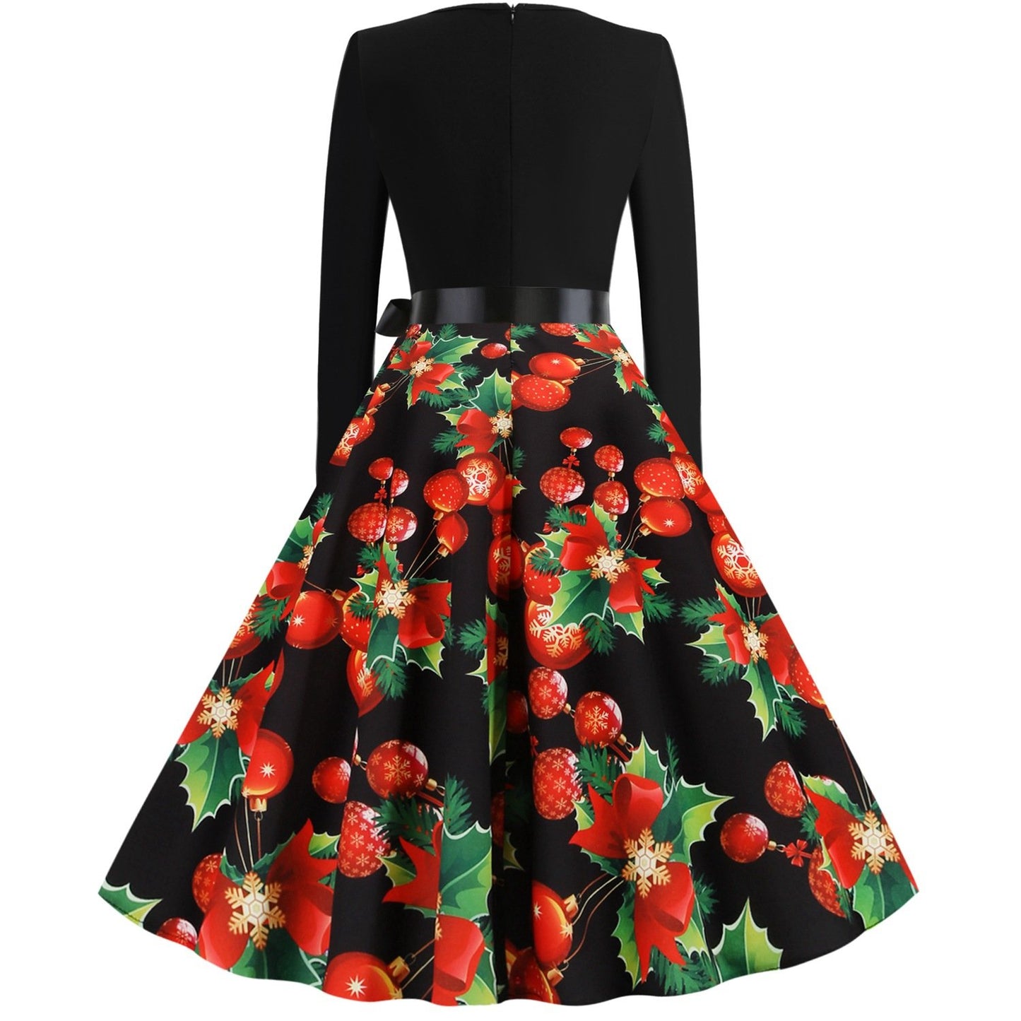 Vintage Christmas Plus Sizes Round Neck Long Sleeves Dresses-STYLEGOING