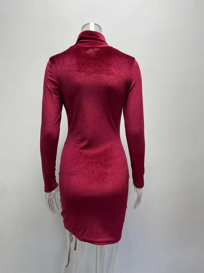 Sexy Drawstring High Neck Bodycon Short Dresses-STYLEGOING