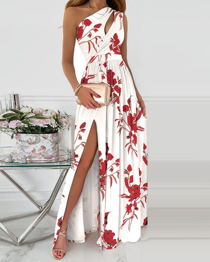 Sexy One Shoulder Split Front Summer Long Dresses