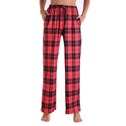 Causal Plaid Women Pajamas Pants Elastic Cord
