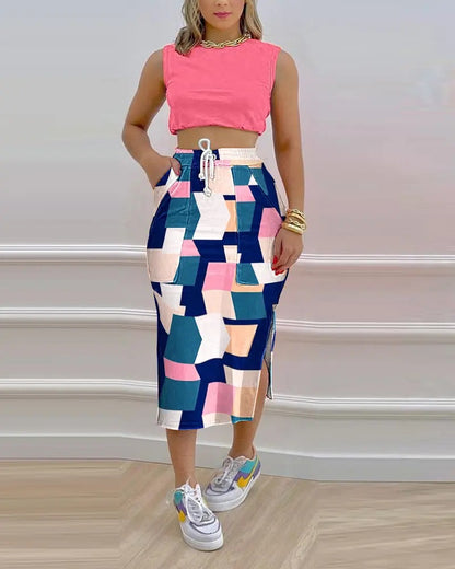 Casual Women Two Pieces Suits Tops and Skirts
