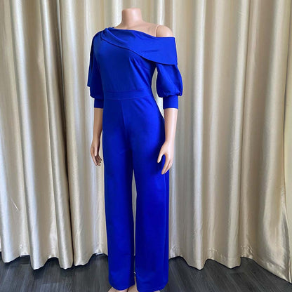 Sexy One Shoulder Long Sleeves Plus Sizes Jumpsuits
