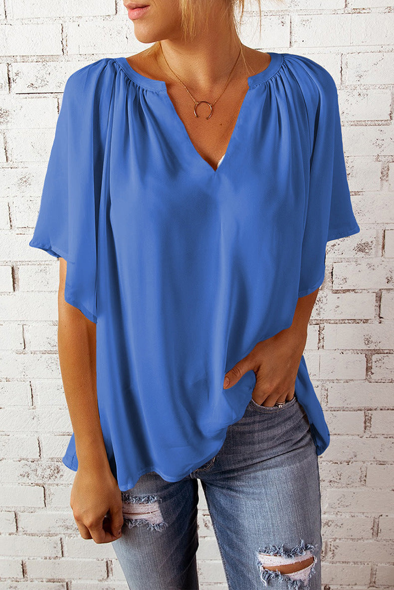 Leisure Summer Chiffon Women Short Sleeves T Shirts