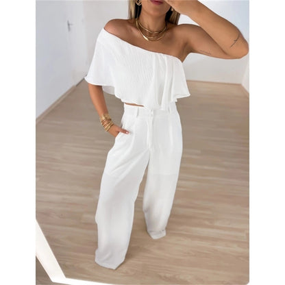 Women Ruffled Design Two Pieces Suits