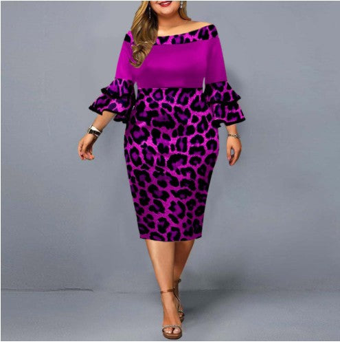 Sexy Leopard Trumpet Sleeves Plus Sizes Party Dresses