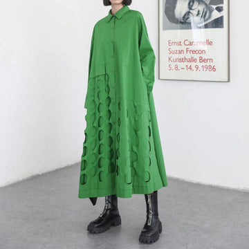 Women Long Sleeves Loose Hollow Out Long Dresses-STYLEGOING