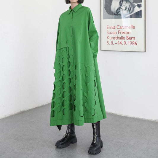 Women Long Sleeves Loose Hollow Out Long Dresses-STYLEGOING