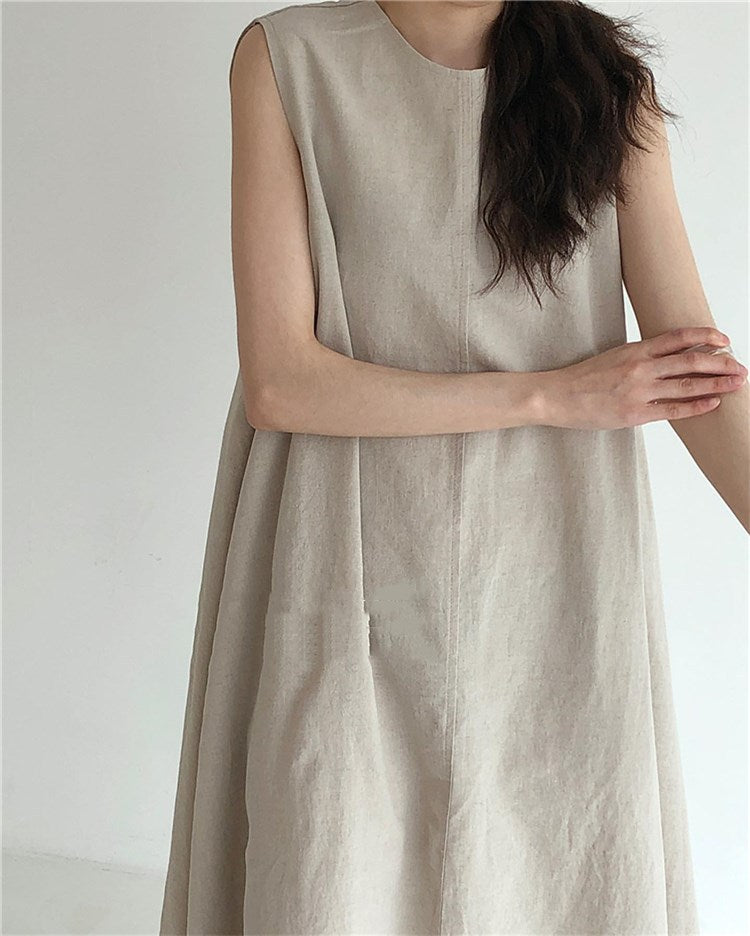 Vintage Cozy Sleeveless Vest Long Dresses with Pockets
