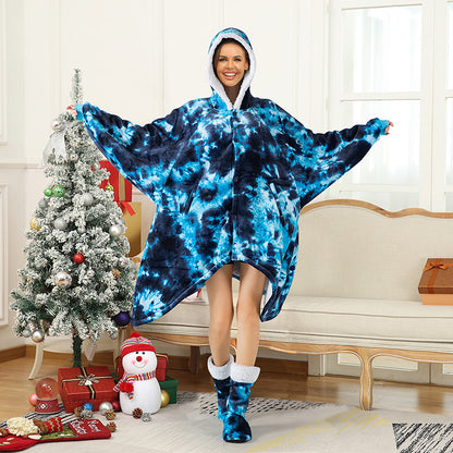 Dyed Lazy Wearable Fleece Throw Blanket Cape with Socks