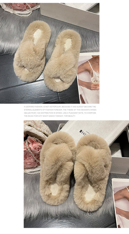 Crossed Plush Winter Slippers for Women