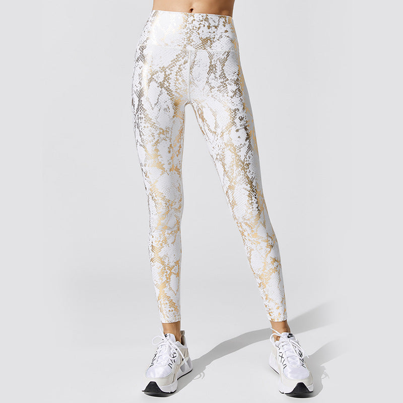 Sexy Elastic Snake Print Sports Suits