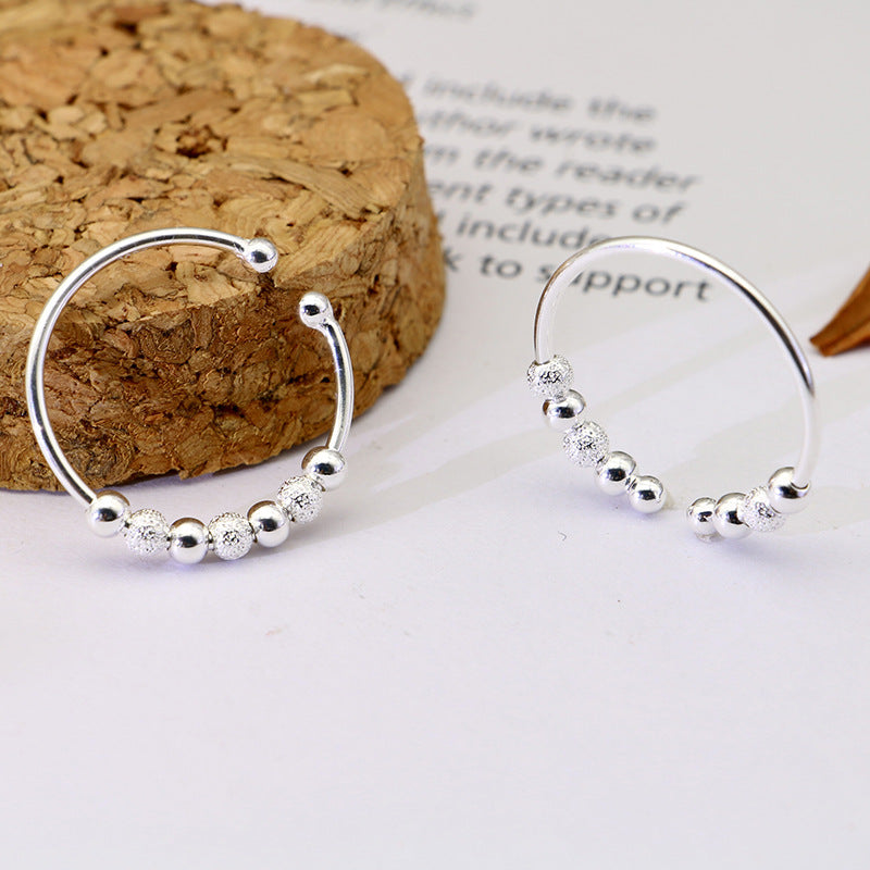 String Beads Design Rotatable Silver Rings for Women
