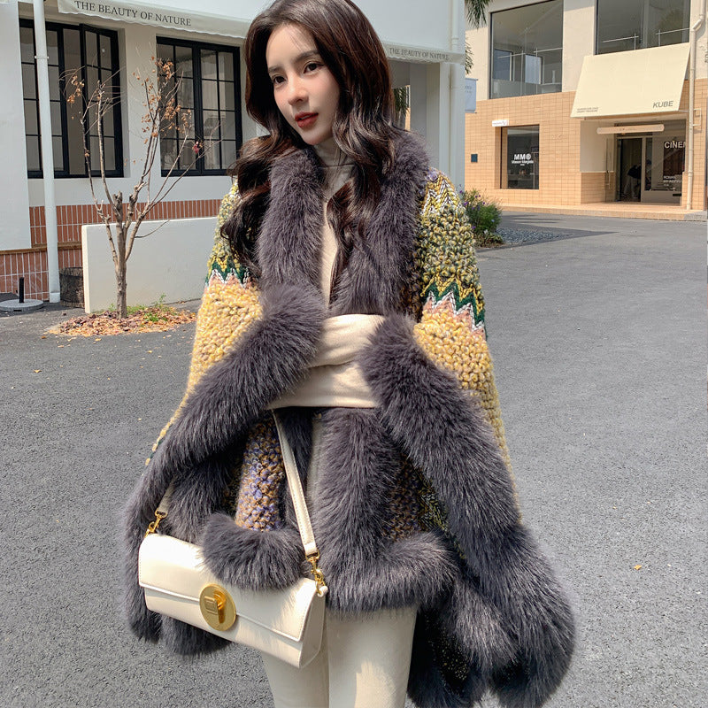 Luxury Designed Knitting Winter Warm Artificial Fox Fur Capes