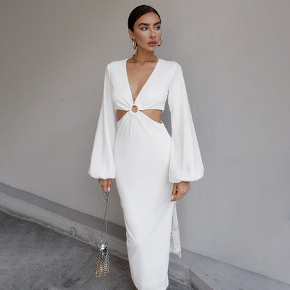 Sexy Long Sleeves Waist Baring Party Dresses