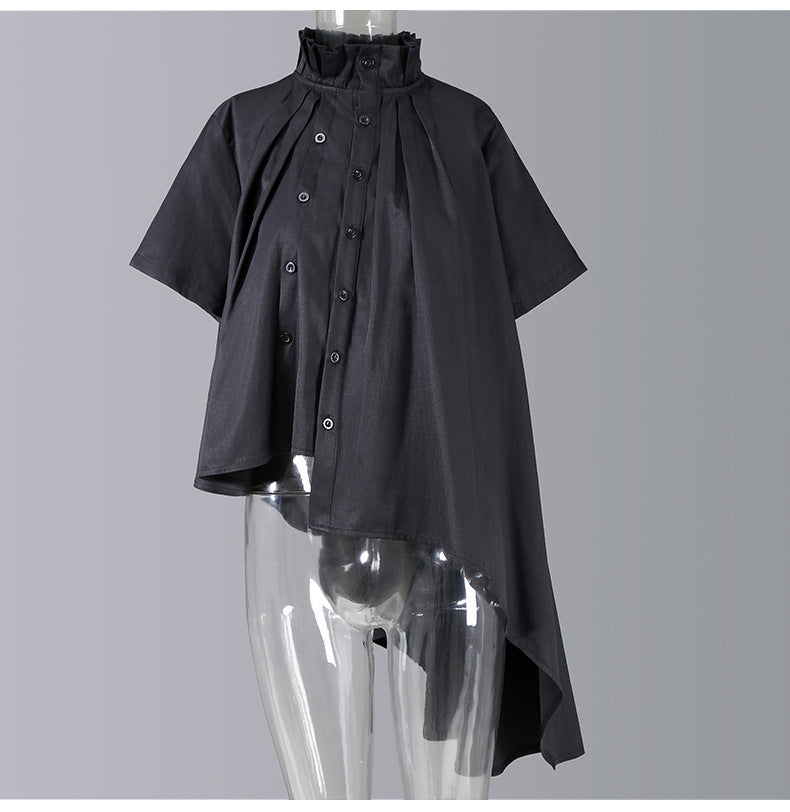 Designed Stand Collar Irregular Summer Women Shirts